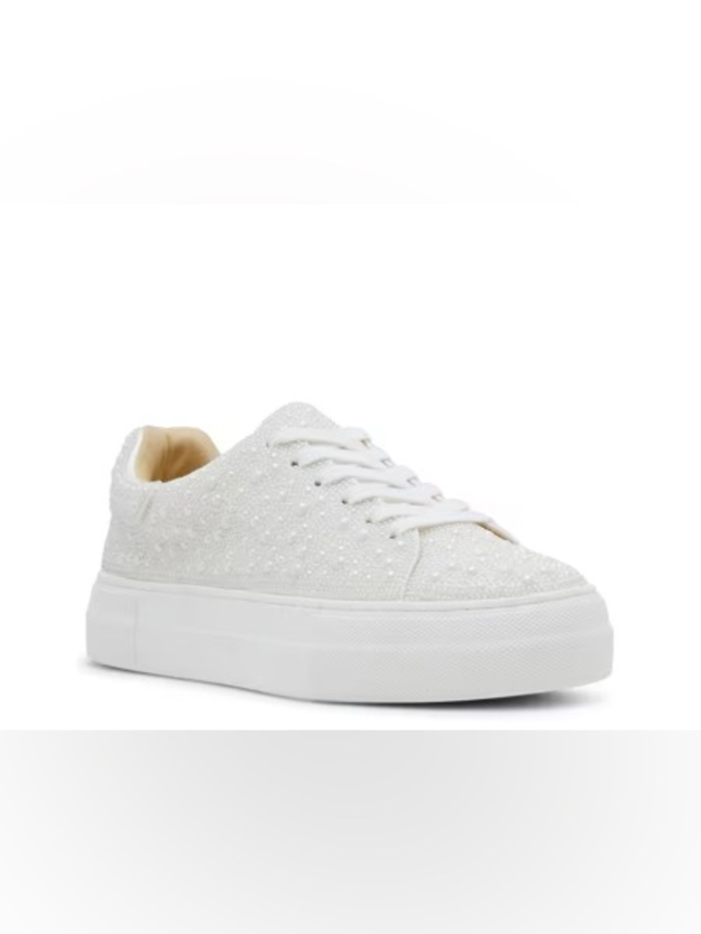 Betsey Johnson Bridal White Pearl-Embellished Platform Sneakers